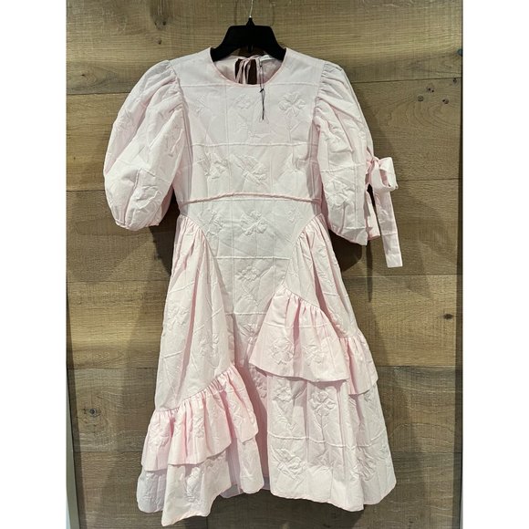 NEW CECILIE BAHNSEN Danita asymmetric-ruffle back-tie cotton dress Size US 2 - Picture 3 of 12